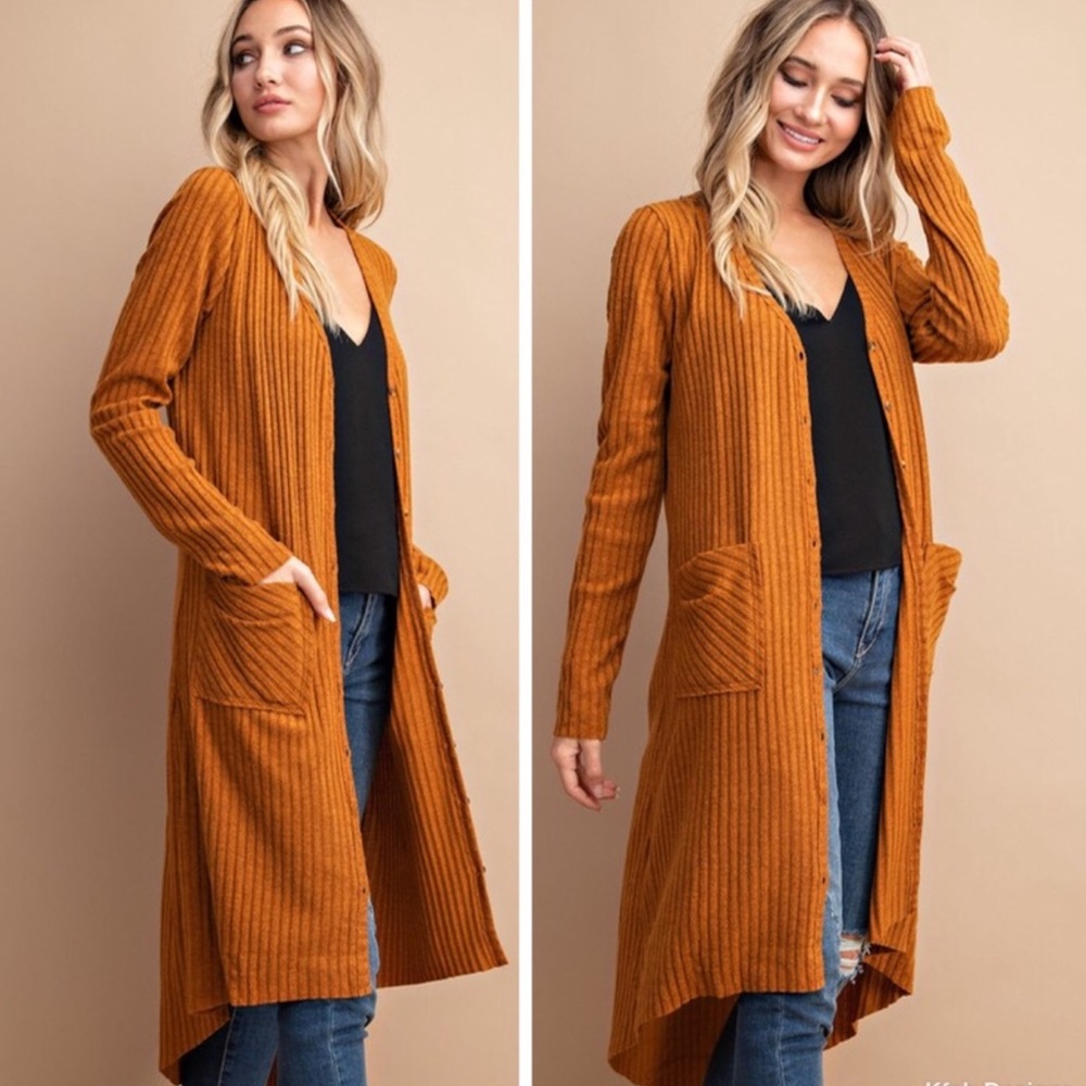 PUMPKIN SPICE POCKETS LONGLINE CARDIGAN - Picture 4 of 5